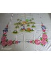 Handpainted cotton silk bedsheet with scenery in center and floral print Handpainted cotton silk bedsheet with scenery in center and floral print